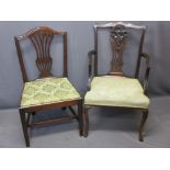 CHIPPENDALE STYLE MAHOGANY ELBOW ARMCHAIR and a single mahogany side chair with pierced and shaped