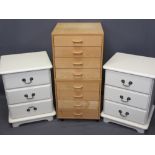 TWO PAIRS OF MODERN BEDSIDE CHESTS including a cream painted pair with three drawers, 59.5cms H,