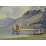 WARREN WILLIAMS ARCA watercolour - lake scene with boats, 36.5 x 60cms