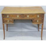 REPRODUCTION MAHOGANY DESK, rectangular top over two long drawers and two smaller with brass ring