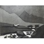 PAUL GREER artist's proof linocut - moody scene Llanberis Pass, signed, 25 x 30cms