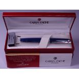 SAPPHIRE BLUE CARAN D'ACHE LEMAN FOUNTAIN PEN - rhodium plated trim and 18-carat gold, rhodium-