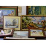 VINTAGE & LATER FRAMED PICTURES & PRINTS, a quantity including reproduction posters for Bisto and