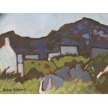 ARTHUR PRITCHARD (brother of Gwilym Pritchard) oil on board - cottages at Y Mynydd Bodafon,