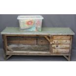 TIMBER RABBIT HUTCH and a quantity of associated goods, 57.5cms max H, 128.5cms L, 45cms D