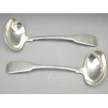 GEORGE III PROVINCIAL SILVER SAUCE LADLES, a pair, Newcastle 1785, maker Thomas Watson with fiddle