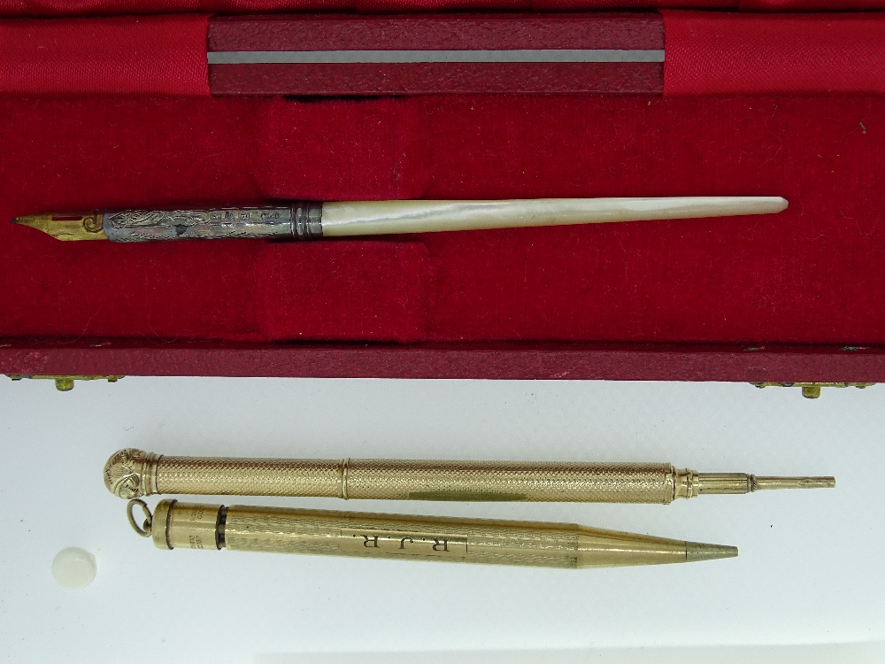 TWO ANTIQUE PROPELLING PENCILS - 1 Rolled Gold Lady Yard O Lette; 1 gold coloured, also one