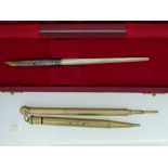 TWO ANTIQUE PROPELLING PENCILS - 1 Rolled Gold Lady Yard O Lette; 1 gold coloured, also one