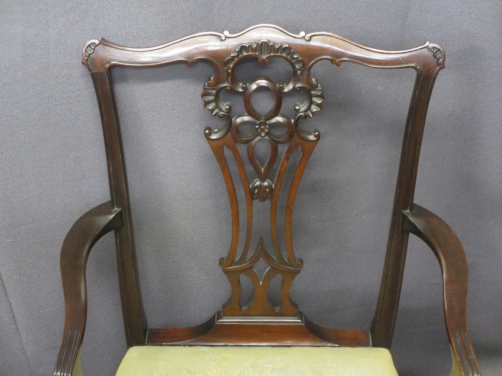 CHIPPENDALE STYLE MAHOGANY ELBOW ARMCHAIR and a single mahogany side chair with pierced and shaped - Image 2 of 3