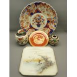 LARGE IMARI CHARGER (AF), nice quality Japanese Cabaret tray, two Chinese ginger jars and a Spode
