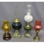 OIL LAMPS (4), iron based, brass ETC