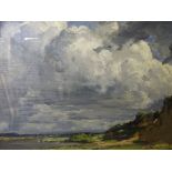 ARTHUR FRIEDENSEN oil on panel - fine moody landscape with superbly depicted threatening clouds,