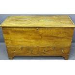 CONTINENTAL WALNUT MULE CHEST, rectangular top with two lower drawers having brass drop handles,
