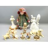 HUMMEL FIGURINES, DOG SCULPTURES BY LEONARDO, composition figurines and a collector's porcelain head