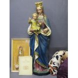 PAINTED PLASTER STATUE OF MADONNA & CHILD, Illustrated Holy Bible, Caxton Publishing and a framed