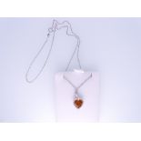 AN 18CT WHITE GOLD NECK CHAIN with heart shaped citrine pendant, 6.9grms in original Beardsalls of