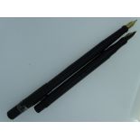 TWO ONOTO VINTAGE (1910s) BLACK CHASED HARD RUBBER FOUNTAIN PENS - 1.) unmarked fountain pen with '