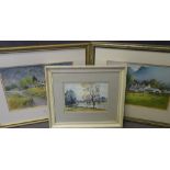 GERALD V GADD watercolours - riverside scene, 17 x 25cms, Watercolour and pastel - row of North