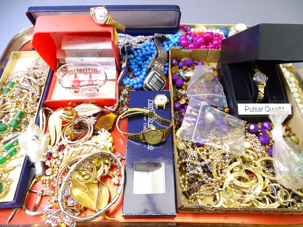 VINTAGE & LATER COSTUME JEWELLERY with 9ct gold and other lady's wrist watches ETC