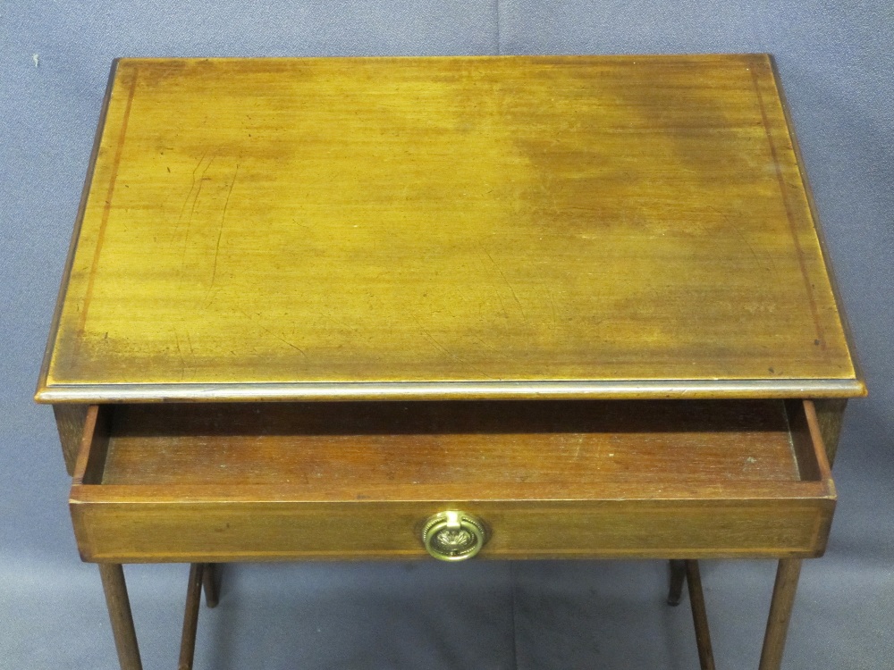 EDWARDIAN INLAID MAHOGANY SPIDER LEG SINGLE DRAWER SIDE TABLE, 66cms H, 51.5cms W, 38cms D - Image 2 of 3