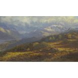 DAVID WOODFORD oil on board - Snowdon partly under snow with Llyn Padarn from the Southern upper