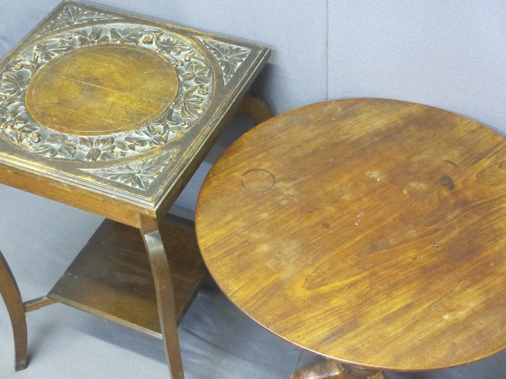 VICTORIAN MAHOGANY TILT-TOP TRIPOD TABLE and a circa 1900 oak two-tier side table with carved detail - Image 2 of 2