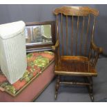 VINTAGE STYLE SPINDLE BACK ROCKER, two items of Lloyd Loom type furniture to include a pink colour