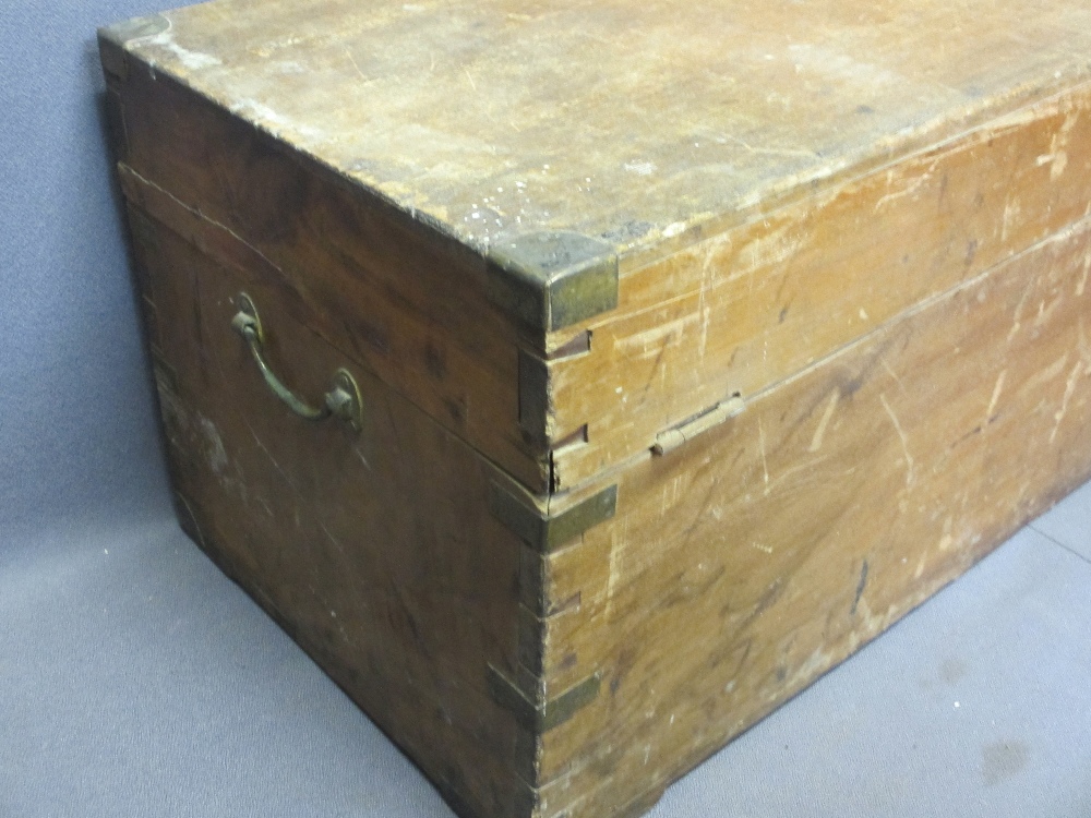 VINTAGE BRASS BANDED CAMPHORWOOD CHEST with interior candle box, 36cms H, 80.5cms L, 37cms D - Image 3 of 6