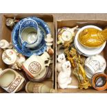 POOLE POTTERY, STAFFORDSHIRE SPANIELS, modern Blue & White wash bowl and jug, kitchen stoneware