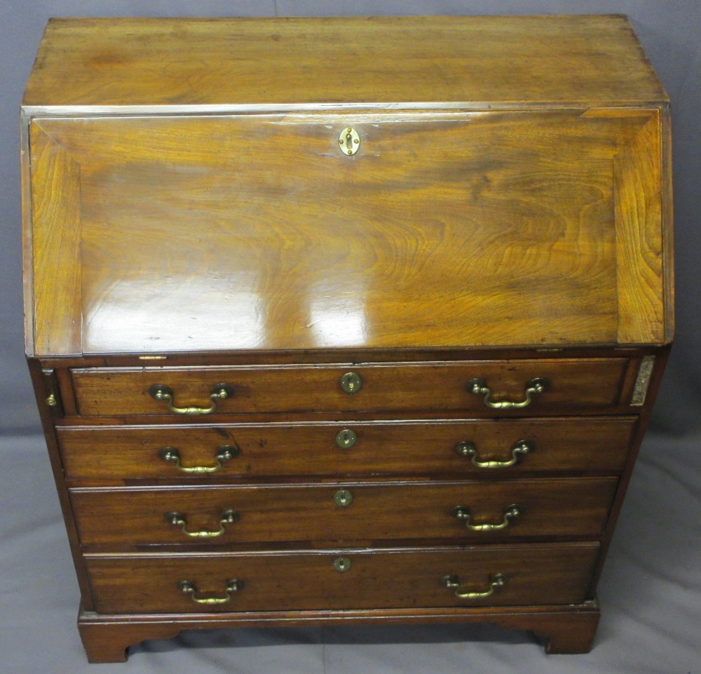 GEORGIAN MAHOGANY FALL-FRONT BUREAU, the sloped fall opening to reveal interior drawers and pigeon - Image 2 of 5