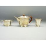 STYLISH THREE PIECE TEA SERVICE, Birmingham 1966/69, maker Deakin & Francis Ltd, plain circular form