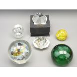 VICTORIAN GREEN GLASS DUMP and other interesting glass paperweights including a Chinese interior