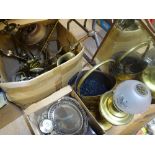 VINTAGE MIRROR FIRESCREEN, associated fireside brassware, oil lamps, EPNS ware ETC