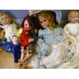 PUPPET DOLL and a parcel of mixed construction dolls including an Armand Marseilles, all in original
