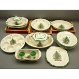 SPODE CHRISTMAS TREE TABLEWARE, 18 pieces including boxed pie dishes, teapot and cover ETC (within 2