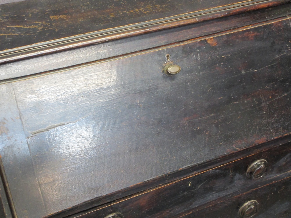 VINTAGE STAINED OAK FALL FRONT BUREAU with interior pigeon holes and drawer to the fall, the lower - Image 3 of 3