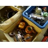 EPNS, COPPERWARE, BRASSWARE ETC, a good interesting quantity (within 2 boxes and a plastic crate)