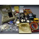 9CT GOLD & OTHER VINTAGE & LATER COSTUME JEWELLERY & WATCHES, a quantity including a 9ct stamped
