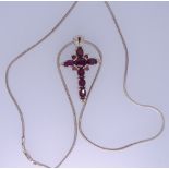 SNAKE FORM SILVER NECKLACE with large purple stone set cross, 925 silver marks and Thailand, 14.