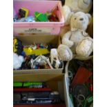 CORGI, MATCHBOX & OTHER DIECAST VEHICLES, three soft toys and a boxed quantity of vintage Meccano