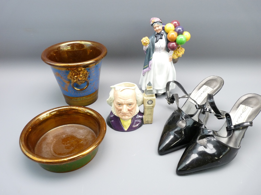 ROYAL DOULTON FIGURINE, CHARACTER JUG, copper lustre planter ETC titled 'Biddy Penny Farthing'