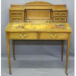 EDWARDIAN INLAID MAHOGANY LADY'S WRITING DESK with shaped railback over a central rectangular