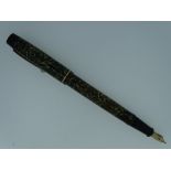 VINTAGE ONOTO 'THE PEN' No.5601 FOUNTAIN PEN - (1930s-40s) Green Fleck De La Rue with gold plated