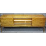 YOUNGER MID-CENTURY TEAK SIDEBOARD with side by side cupboards and stylish central drawers, 75cms H,