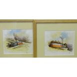 R KNOWLES watercolours, a pair - The Snowdonia Railway at steam on the mountain, signed with