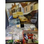 MATCHBOX, CORGI & OTHER COLLECTABLE CARS & VEHICLES with a framed completed jigsaw advertising