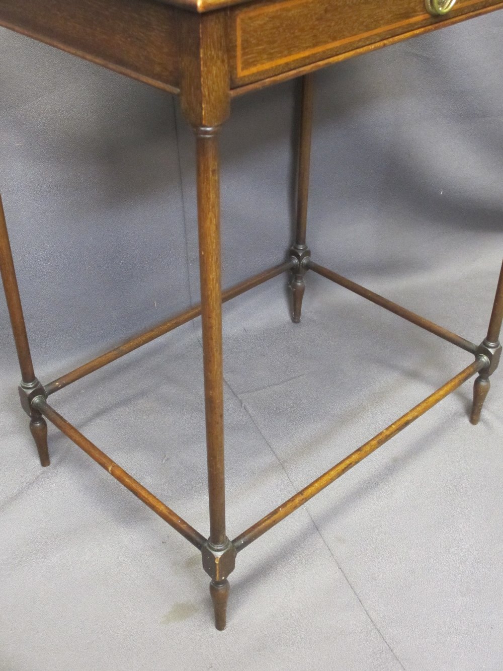 EDWARDIAN INLAID MAHOGANY SPIDER LEG SINGLE DRAWER SIDE TABLE, 66cms H, 51.5cms W, 38cms D - Image 3 of 3