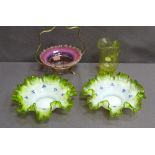 FOUR PIECES OF VASELINE, OPALINE & OTHER VINTAGE GLASSWARE