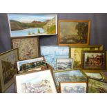 LOWRY PRINT, folding firescreen and a large quantity of paintings, prints, woolworks ETC
