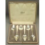 GEORGE JENSEN CASED SET OF SIX GRAPEFRUIT SPOONS, fully stamped 'Denmark Sterling' and 'London